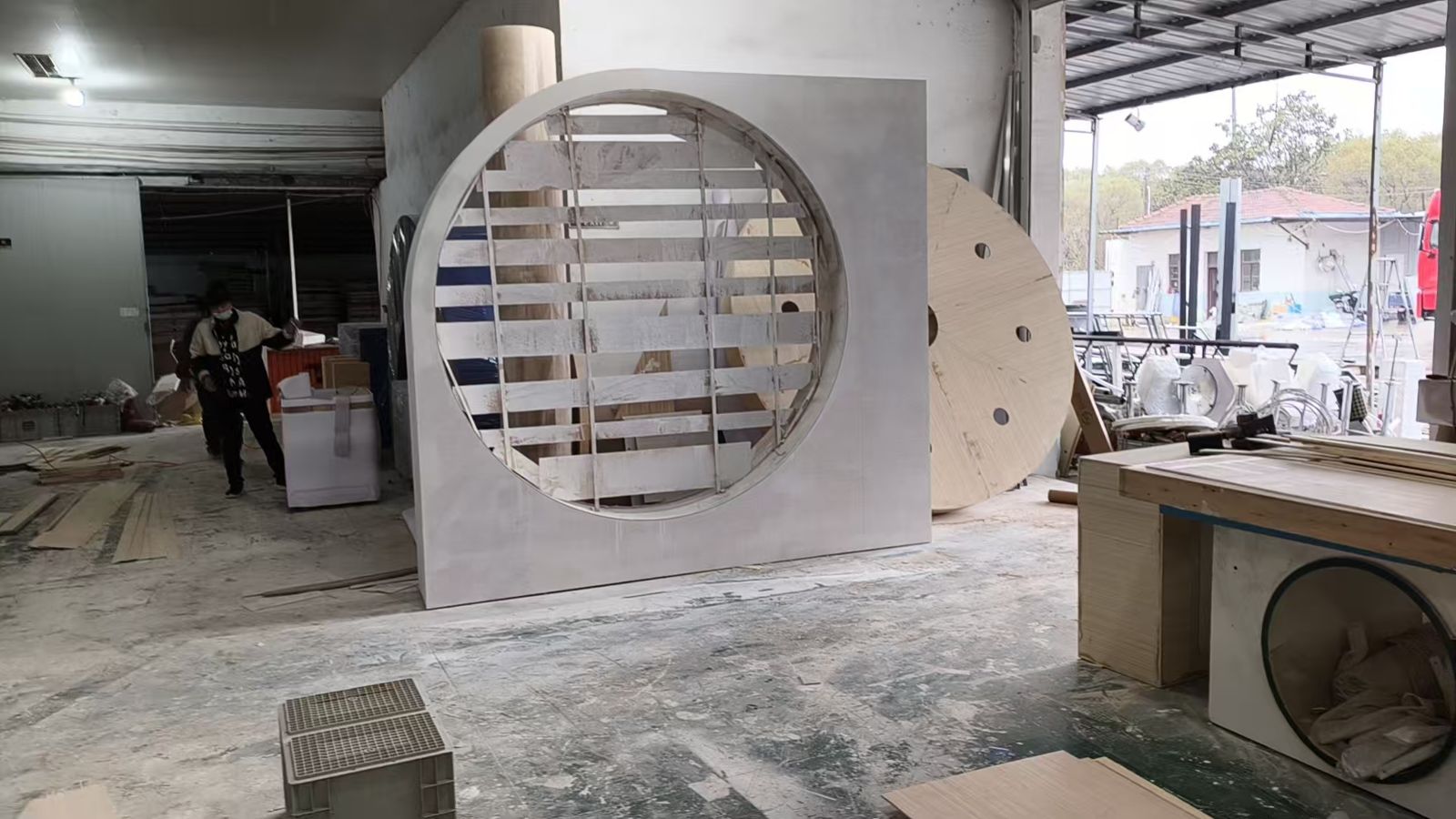 Circular frame being built in the workshop