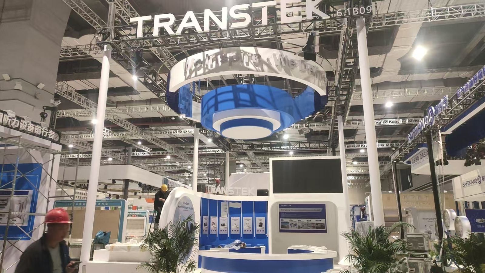 Booth almost complete on the show floor before opening
